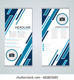Modern roll-up abstract geometric style business banners, two-sided flyer vector design template