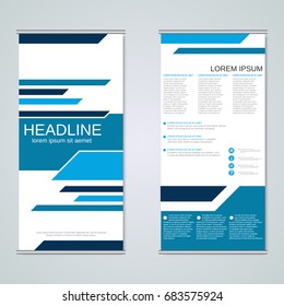 Modern roll-up abstract geometric style business banners, two-sided flyer vector design template