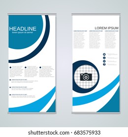 Modern roll-up abstract geometric style business banners, two-sided flyer vector design template