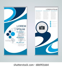 Modern roll-up abstract geometric style business banners, two-sided flyer vector design template