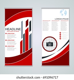 Modern roll-up abstract geometric style business banners, two-sided flyer vector design template