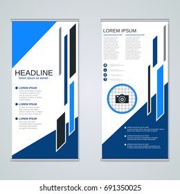 Modern roll-up abstract geometric style business banners, two-sided flyer vector design template
