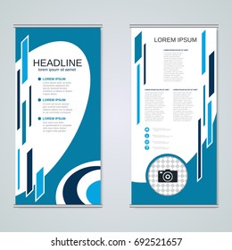 Modern roll-up abstract geometric style business banners, two-sided flyer vector design template