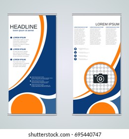 Modern roll-up abstract geometric style business banners, two-sided flyer vector design template