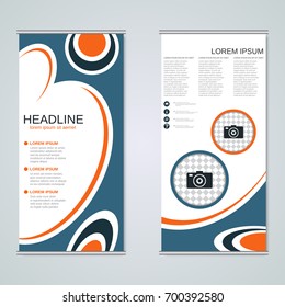Modern roll-up abstract geometric style business banners, two-sided flyer vector design template