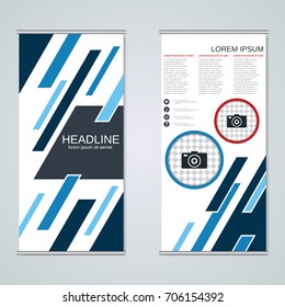 Modern roll-up abstract geometric style business banners, two-sided flyer vector design template