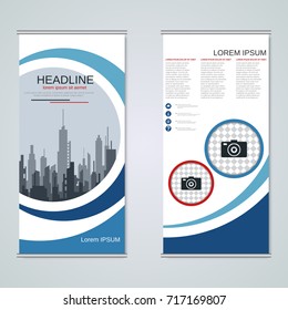 Modern roll-up abstract geometric style business banners, two-sided flyer vector design template