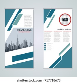 Modern roll-up abstract geometric style business banners, two-sided flyer vector design template