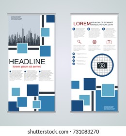 Modern roll-up abstract geometric style business banners, two-sided flyer vector design template