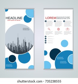 Modern roll-up abstract geometric style business banners, two-sided flyer vector design template
