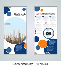 Modern roll-up abstract geometric style business banners, two-sided flyer vector design template
