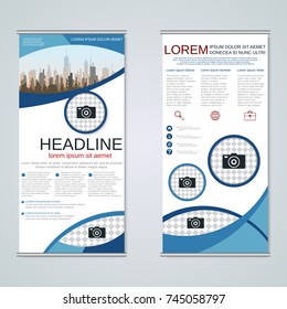 Modern roll-up abstract geometric style business banners, two-sided flyer vector design template