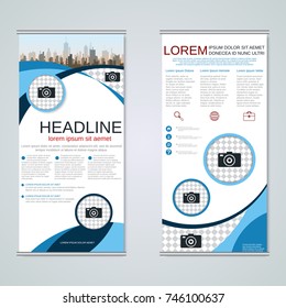 Modern roll-up abstract geometric style business banners, two-sided flyer vector design template