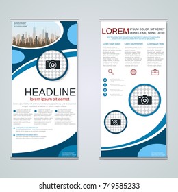 Modern roll-up abstract geometric style business banners, two-sided flyer vector design template