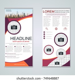 Modern roll-up abstract geometric style business banners, two-sided flyer vector design template
