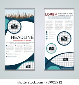 Modern roll-up abstract geometric style business banners, two-sided flyer vector design template