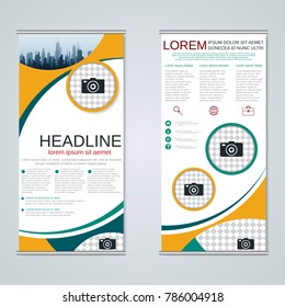 Modern roll-up abstract geometric style business banners, two-sided flyer vector design template