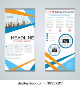 Modern roll-up abstract geometric style business banners, two-sided flyer vector design template
