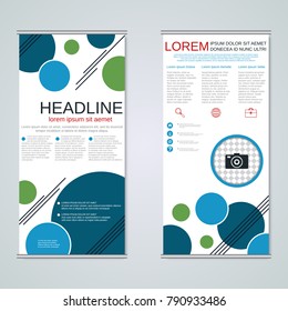 Modern roll-up abstract geometric style business banners, two-sided flyer vector design template