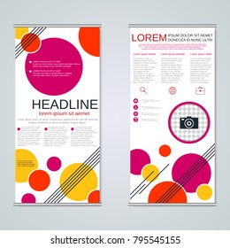 Modern roll-up abstract geometric style business banners, two-sided flyer vector design template