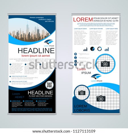 Modern roll-up abstract geometric style business banners, two-sided flyer vector design template