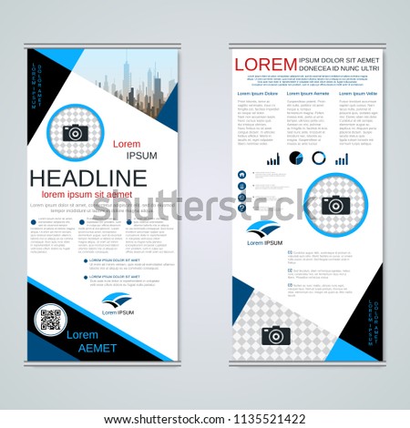 Modern roll-up abstract geometric style business banners, two-sided flyer vector design template
