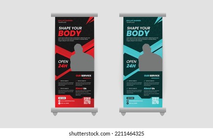Modern rollup banner design template for gym and body building or sports retractable pullup