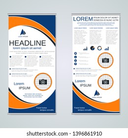 Modern roll-up business banners, two-sided flyer vector design template