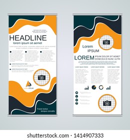Modern roll-up business banners, two-sided flyer vector design template