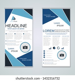 Modern roll-up business banners, two-sided flyer vector design template