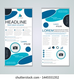 Modern roll-up business banners, two-sided flyer vector design template