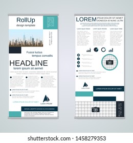Modern roll-up business banners, two-sided flyer vector design template
