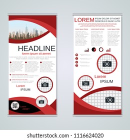 Modern roll-up geometric style business banners, two-sided flyer, booklet, brochure cover vector design template
