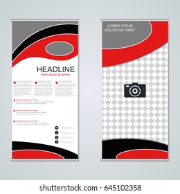 Modern roll-up geometric style business banners, two-sided flyer vector design template