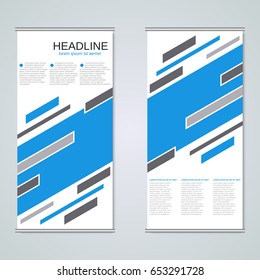 Modern roll-up geometric style business banners, two-sided flyer vector design template