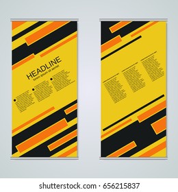 Modern roll-up geometric style business banners, two-sided flyer vector design template