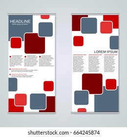Modern roll-up geometric style business banners, two-sided flyer vector design template