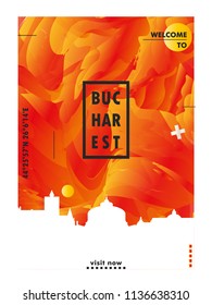 Modern Romania Bucharest skyline abstract gradient poster art. Travel guide cover city vector illustration