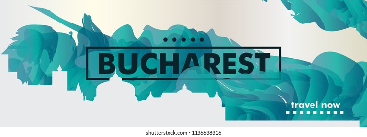 Modern Romania Bucharest skyline abstract gradient website banner art. Travel guide cover city vector illustration