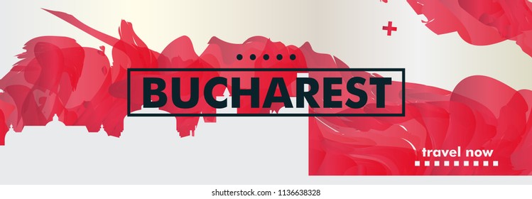 Modern Romania Bucharest skyline abstract gradient website banner art. Travel guide cover city vector illustration