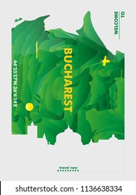 Modern Romania Bucharest skyline abstract gradient poster art. Travel guide cover city vector illustration