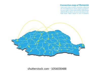 Modern of romania Map connections network design, Best Internet Concept of romania map business from concepts series, map point and line composition. Infographic map. Vector Illustration.