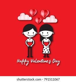 Modern Romantic Cute Couple Happy Valentine Card, Suitable for Invitation, Web Banner, Social Media, and Other Valentine Related Occasion