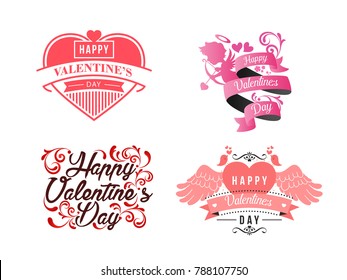 Modern Romantic Happy Valentine Card Decoration Element Set, Suitable for Invitation, Web Banner, Social Media, and Other Valentine Related Occasion