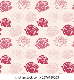 Modern romantic roses seamless pattern vector background. Dark, light pink. Fabric designs, backdrop, background and wallpapers.