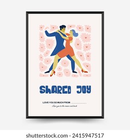 Modern Romantic, Valentine's day vertical flyer or poster template. Love hand drawn trendy illustration.