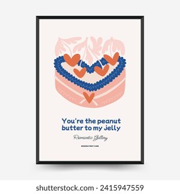 Modern Romantic, Valentine's day vertical flyer or poster template. Love hand drawn trendy illustration.