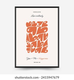 Modern Romantic, Valentine's day vertical flyer or poster template. Love hand drawn trendy illustration.