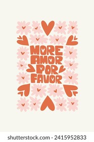 Modern Romantic, Valentine's day vertical flyer or poster template. Love hand drawn trendy illustration.