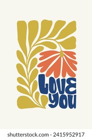 Modern Romantic, Valentine's day vertical flyer or poster template. Love hand drawn trendy illustration.